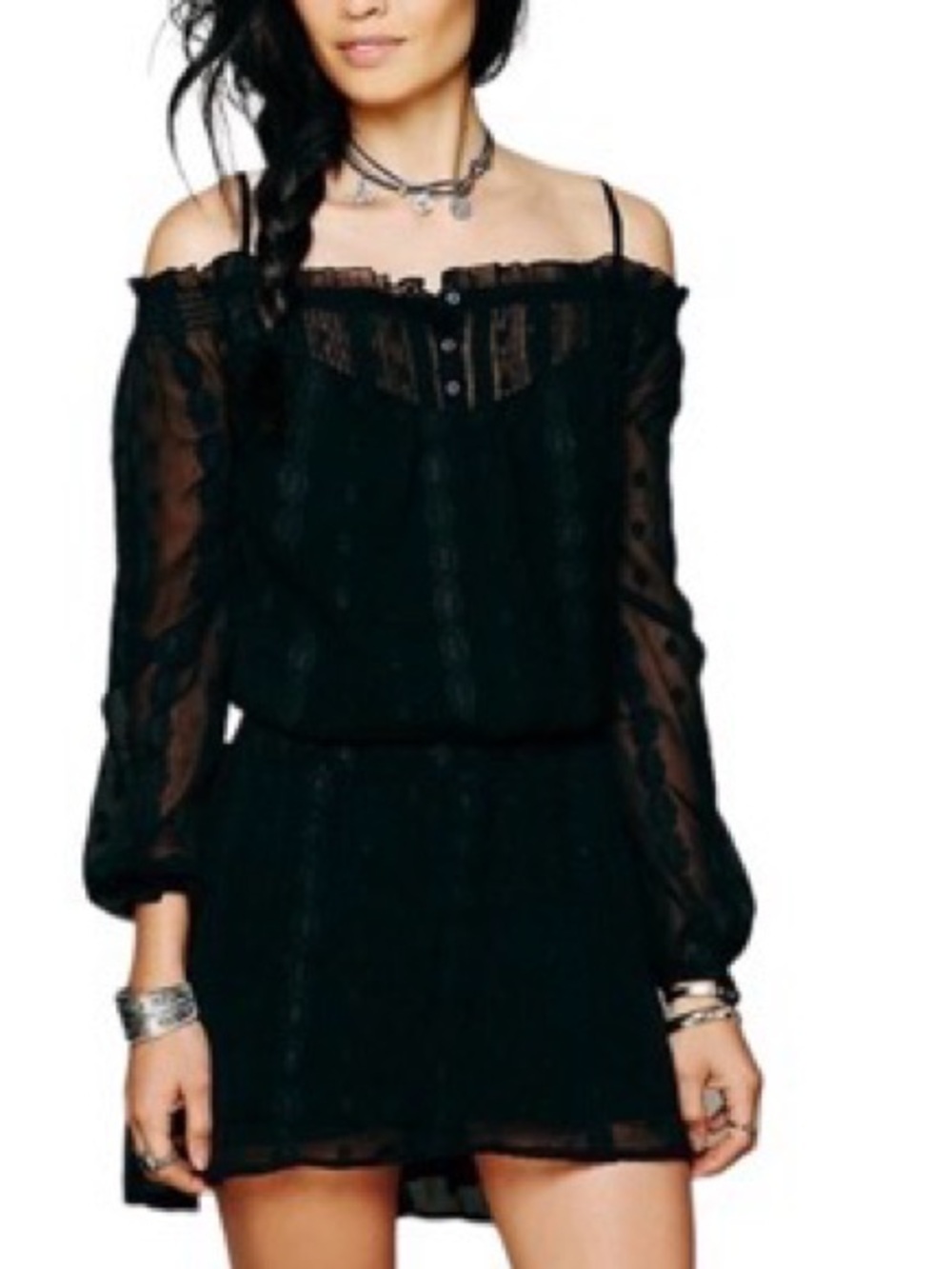 Free People Juliet Off-Shoulder Mini Dress in Black